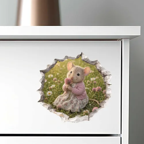 Vista 3 de Wallington Mice - Calcomanía de pared con efecto 3D con diseño de flores, diseño de agujero de ratón