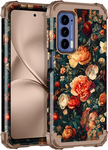 Vista 18 de LONTECT Funda para Moto Edge 2021, Moto Edge 5G UW, funda floral a prueba de golpes, 3 en 1, híbrida resistente, resistente, funda protectora