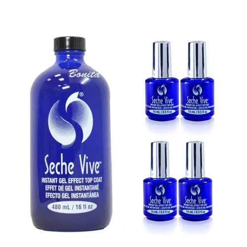 Vista 6 de Seche Vive - Kit profesional, capa superior de efecto gel instantáneo para esmalte de uñas, repuesto de 4 onzas y 0.5 onzas