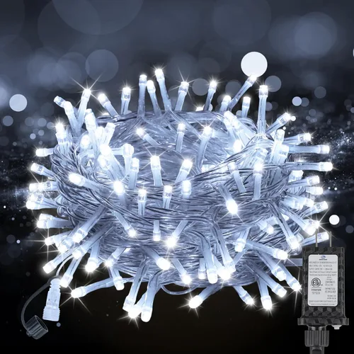 Vista 8 de Guirnalda de luces de Navidad de 70 pies con 200 luces LED enchufables, para interiores y exteriores, conectables, luces centelleantes de hadas