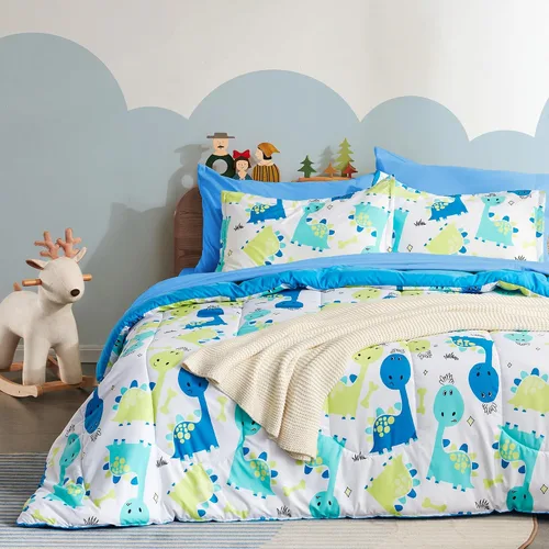 Vista 19 de SLEEP ZONE Juego de edredón de 5 piezas para niños, tamaño individual, súper lindo y suave, ropa de cama para niños en una bolsa, juego de 5 piezas