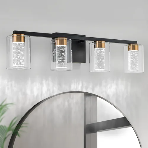 Vista 21 de SineRise - Lámpara de tocador de 2 luces, negra y dorada, con 3 modos de color (3000K/4000K/6000K), lámpara de baño LED con protección ocular