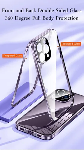 Vista 2 de Funda magnética transparente para iPhone 14 de vidrio con protector de lente de cámara, protector de pantalla integrado sensible al tacto Negro