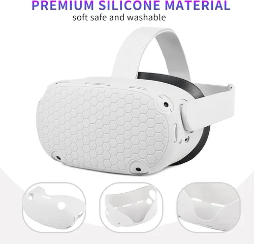 Vista 2 de Juego de funda de silicona para Oculus Quest 2, funda protectora que incluye cubierta frontal y cubierta de agarre del controlador, cubierta
