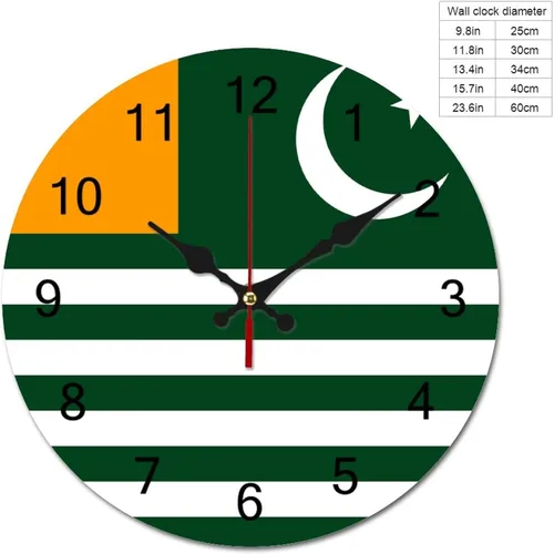Vista 2 de The Flag of Cashmir - Reloj decorativo patriótico, funciona con pilas, 9 pulgadas, silencioso, sin tictac, números arábigos, decoración moderna