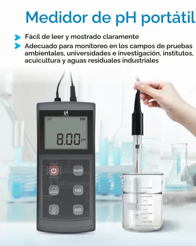 Vista 4 de LOHAND Medidor de pH portátil con ATC, rango de medición 0-14, precisión