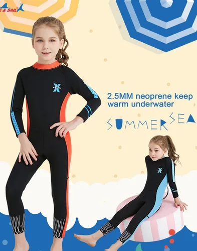 Vista 10 de DIVE & SAIL Traje de neopreno de 0.098 in para niños, manga larga, protección UV, traje de baño térmico