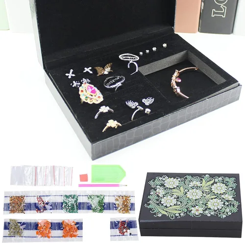 Vista 4 de Caja de joyería de pintura de diamante creativo 5D aretes contenedor caja de almacenamiento caja de joyería kit joyero joyero joyero organizador