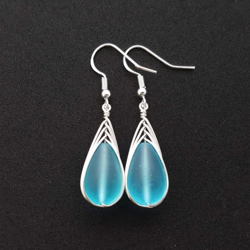 Vista 59 de Yinahawaii Handmade Sea Glass Earrings, Hawaiian Jewelry, Wire Braided Earrings Teardrop Earrings, Beach Jewelry Sea Glass Jewelry For Women Cobalt