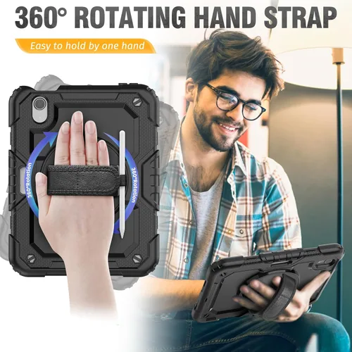 Vista 4 de HXCASEAC Funda para iPad mini 7 (A17 Pro)/iPad mini 6 de 8.3 pulgadas, protección de cuerpo completo con correa de transporte, correa de mano