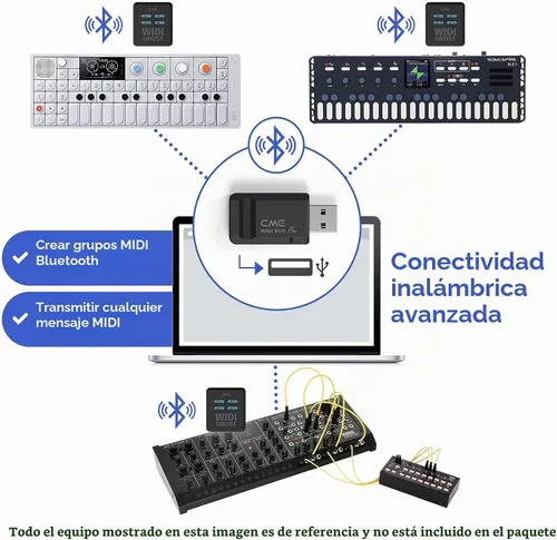 Vista 6 de CME WIDI Bud Pro - Interfaz MIDI Bluetooth para iOS, macOS, Windows, Android, ChromeOS, Linux - Conecta, empareja y reproduce - Sin controladores