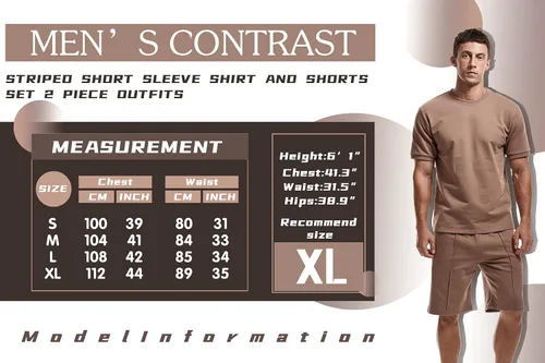 Vista 2 de Conjunto de 2 piezas para hombre de verano casual cuello redondo muscular manga corta camisetas y pantalones cortos deportivos de ajuste clásico