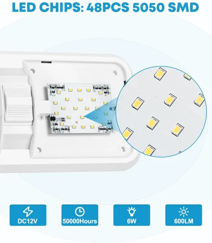 Vista 4 de Kohree Luces interiores de caravana, 5 unidades, luces LED de techo para caravana, luces de 12 V, lámpara de doble cúpula con interruptor