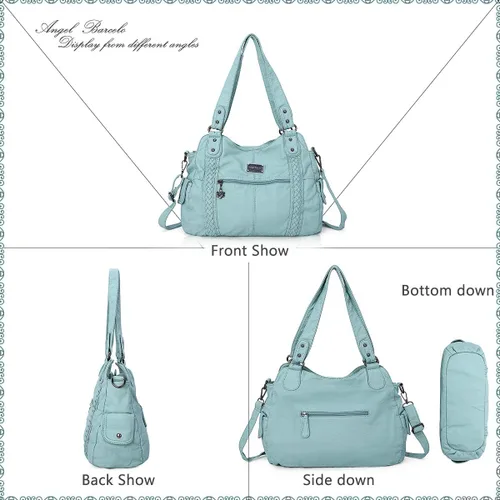 Vista 3 de Angel Barcelo - Bolsa de hombro amplia para mujer, diseño Hobo, cuero lavado