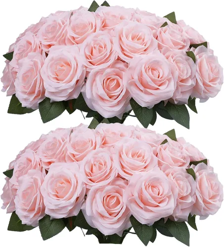 Vista 9 de Flores artificiales de rosa, rosas artificiales, rosas de seda, rosas falsas de aspecto real con tallos para manualidades, ramos de boda, centros