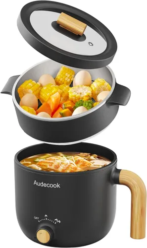 Vista 8 de Audecook Olla Caliente Eléctrica, Cocedor de Fideos Rápidos de 1.5L, Mini Multicocina Antiadherente Portátil, Olla Eléctrica de Viaje con Control
