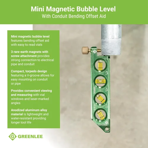 Vista 3 de Greenlee L77 Mini Nivel Magnético de Burbuja con Ayuda de Desplazamiento para Doblado de Conductos