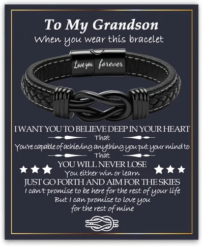 Vista 11 de Gifts for Men Infinity Leather Bracelet for Dad New Daddy Husband Boyfriend Son Grandson Brother Nephew Uncle Black Braided Engraved Leather Jewelry