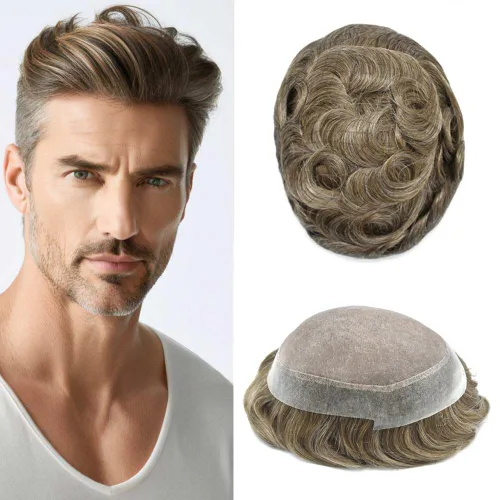Vista 30 de Monofilamento fino para hombre, sistema de cabello humano Remy, piel de polietileno transparente alrededor del postizo de monofilamento, peluca