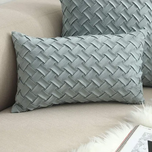 Vista 12 de vctops Funda de Almohada Decorativa con Patrón de Tejido de Canasta Boho, Gamuza Súper Suave, Funda de Cojín de Acento Cuadrada Sólida para Sillón