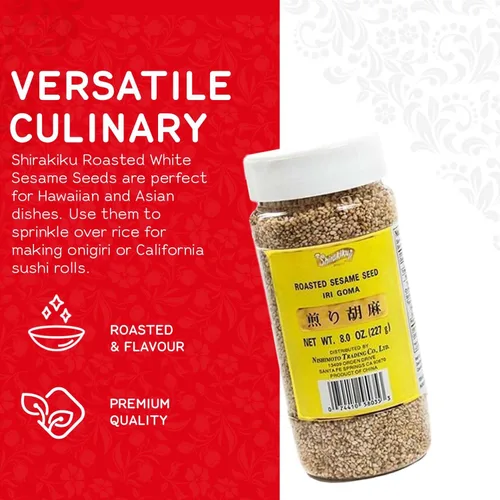 Vista 4 de Shirakiku Semillas de sésamo asadas (IRI GOMA) Perfectas para ensalada, sushi y fideos Semillas de sésamo tostadas con un aroma atractivo, sabor