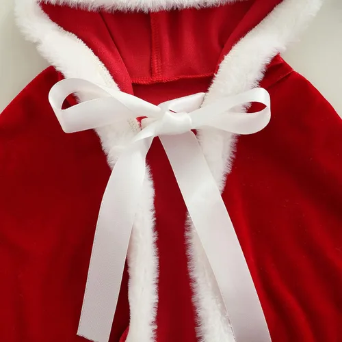 Vista 4 de Capa de Navidad para bebé, capa de terciopelo con capucha para niños pequeños, con piel, Sra. Papá Noel, disfraz de Navidad