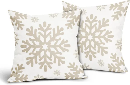 Vista 28 de Fundas de almohada decorativas de Navidad negras 40x40 cm con copos de nieve blancos de Navidad, juego de 2, temática rústica de invierno