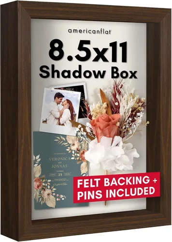Vista 22 de Americanflat Marco de caja de sombra de 5 x 7 con vidrio inastillable, colección Silhouette - Caja de sombra pequeña para exhibición de mesa y pared