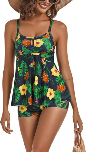 Vista 4 de Ethlauff Trajes de baño modestos para mujer, tankini de dos piezas con pantalones cortos