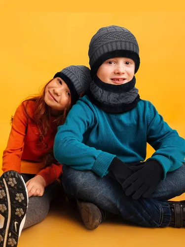 Vista 2 de Conjunto de bufanda de invierno para niños, gorro de punto para niños y niñas, as pictures shown