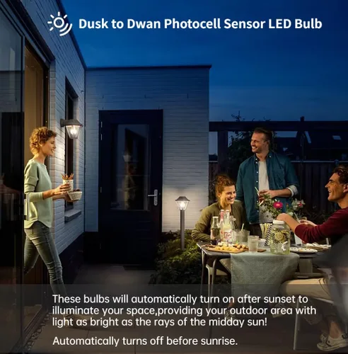 Vista 5 de GEPLAD Paquete de 6 bombillas LED A19 con sensor A19, fotocélula automática de encendido/apagado automático para iluminación al aire libre, luz