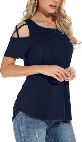 Vista 3 de NILOUFO - Blusas de verano para mujer, manga corta, tiras y hombros descubiertos