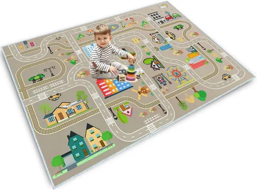 Vista 14 de Alfombra de juego para niños, alfombra de juego para sala de juegos infantil, alfombra de juegos para la vida urbana, ideal para jugar con autos