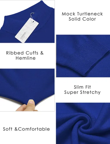 Vista 5 de COOFANDY Suéter de cuello alto falso para hombre, ajuste delgado, informal, básico, suéter térmico de punto