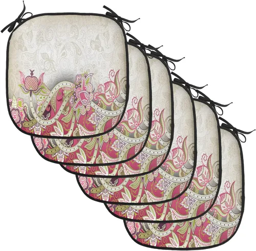 Vista 181 de Lunarable Floral Chair Cushion Pad, Flower Petal with Oriental Detail Culture Design, Seat Padding for Kitchen & Patio with Anti-Slip Backing