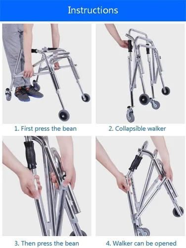 Vista 6 de Andador plegable para niños con ruedas, caminador ajustable de altura de aleación de aluminio, andador con ruedas posteriores ligeros, andador