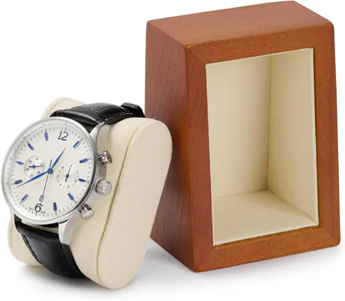 Vista 6 de Oirv - Soporte de madera maciza para reloj, soporte para reloj con almohada (cuadrado individual, blanco cremoso)