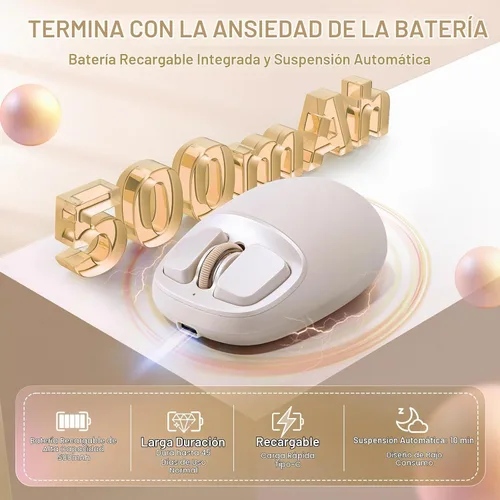 Vista 6 de YUNZll - Mouse inalámbrico de silicona C1, triple modo 2.4G/USB-C/Bluetooth, seguimiento óptico de 4800 DPl, 6 niveles de ajuste, mouse