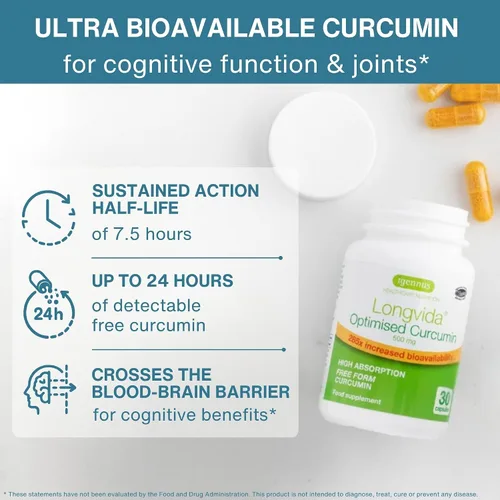 Vista 2 de Longvida - Curcumina optimizada de 500 mg, ultra biodisponible y acción sostenida, vegana, 30 cápsulas