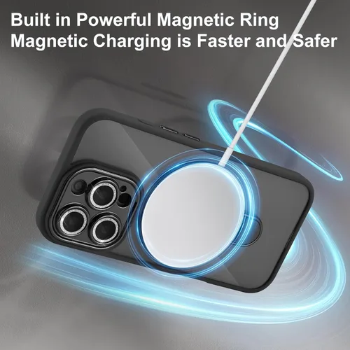 Vista 2 de Funda para iPhone 16 Pro con soporte magnético para mujeres y niñas, compatible con Magsafe, con protector de lente de cámara con purpurina, funda