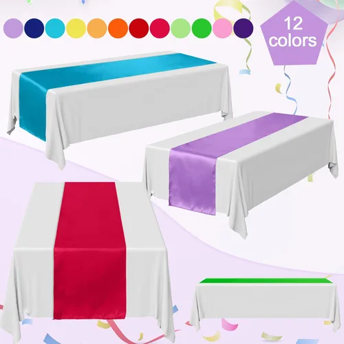 Vista 3 de Kinlop Camino de mesa de satén colorido de 12 x 108 pulgadas, camino de mesa de seda para fiestas, bodas, banquetes, graduaciones, decoración