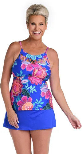 Vista 14 de Top de traje de baño tankini de cuello alto Negro/ Palmas flotantes