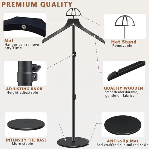 Vista 5 de Soporte para camisetas (negro, 44.5 pulgadas con soporte para sombreros, 1 unidad)