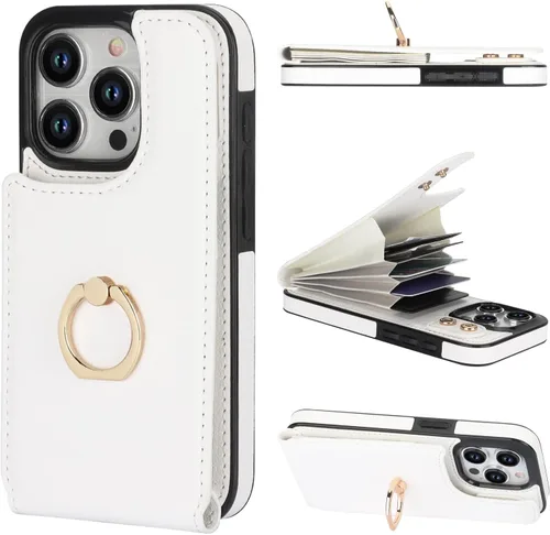 Vista 15 de Folosu Funda compatible con iPhone 15 Pro con soporte para tarjetas, rotación de 360°, soporte de anillo de dedo con función atril, bloqueo RFID