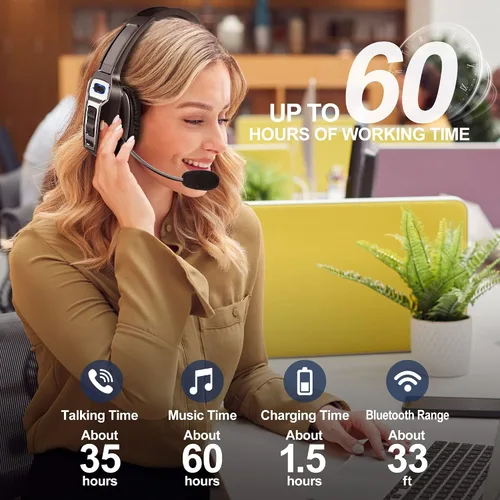 Vista 6 de Sarevile Auriculares Bluetooth Trucker, V5.2 inalámbricos con micrófono mejorado con cancelación de ruido AI, auriculares Bluetooth con silencio
