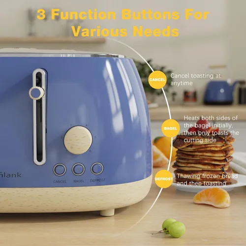 Vista 5 de Tostadora de 4 rebanadas, tostadora retro de acero inoxidable con ranuras extra anchas, funciones de cancelar, bagel y descongelar, panel de control