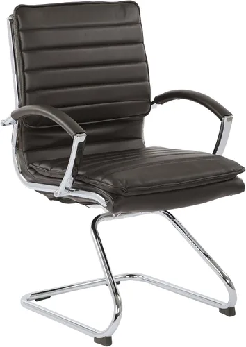 Vista 10 de Office Star SPX - Silla de invitados de piel sintética con respaldo medio con brazos de bucle y base cromada, color negro