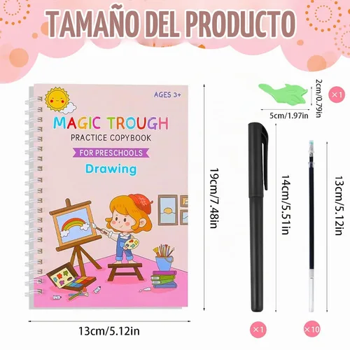 Vista 2 de Libros de escritura reutilizables con ranuras mágicas, libro de trabajo