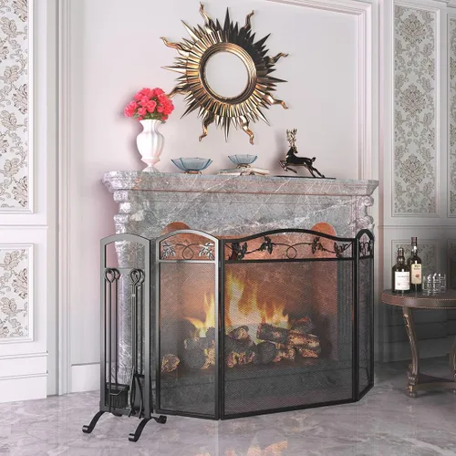 Vista 8 de Juego de herramientas para chimenea de 5 piezas, accesorios elegantes y simples para el hogar con póker, pinzas, pala, cepillo, negro