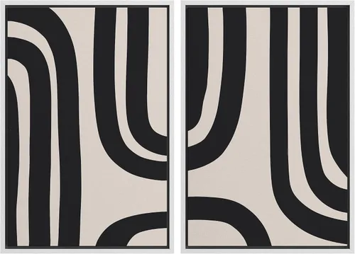 Vista 43 de Ashbrook - Set de arte de pared en lienzo enmarcado, tonos orgánicos de la tierra en beige y marrón con ilustraciones de trazos circulares, arte